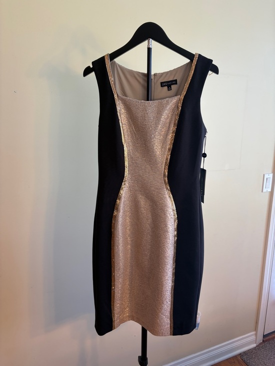 Jax Dresses & Skirts - Jax Black Dress with Gold Metallic Center Panel